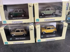 4 X CARARAMA MINI COOPERS BONNET STRIPES CHECK ROOF 1:43 - Picture 1 of 2