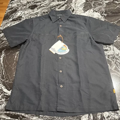 Quiksilver Waterman SS Embroidered Woven Shirt Tahiti Palms Black Size M NWT $90 - Image 1 of 4