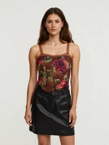 Vintage Rampage geblümtes transparentes gefüttertes ärmelloses Top Gr. S - Bild 1 von 5