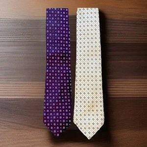 Lot 2 Tasso Elba Mens 100% Silk Necktie Men Tie 60x3.25 Classic Geometric Formal - Picture 1 of 4