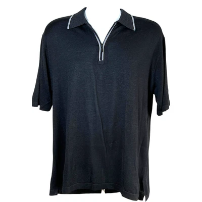 Per Lui Per Lei Mens Silk Knit Zip-Up Neck Polo Shirt Black Size Large Old Money - Image 1 of 4