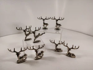 POTTERY BARN *SET OF 8* PRANCING REINDEER SILVER PLACECARD HOLDERS - Picture 1 of 8
