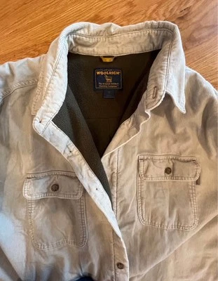 Chaqueta pesada forrada de lana de pana Woolrich vintage para hombre 2XL beige tostado británico Foto 1 de 4