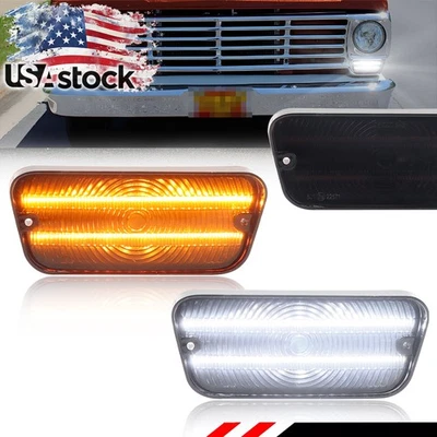 2X Smoke Switchback LED Front Parking Signal Light For 1967-1971 Ford F100 Truck - Image 1 of 4