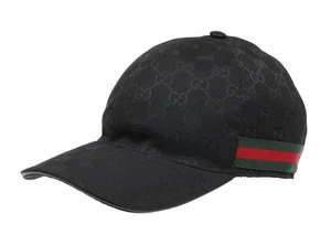 NEW GUCCI BLACK GG GUCCISSIMA CANVAS WEB BASEBALL CAP HAT 58/M - Picture 1 of 8