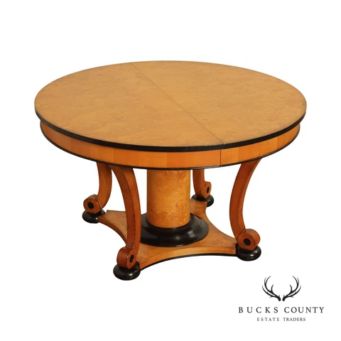 Bloomingdale's Biedermeier Style Round Burlwood Expandable Pedestal Dining Table Cover