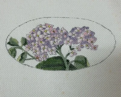 Hydrangea Flower Green Leaves Floral Decor Handpainted Needlepoint Canvas N9-5 - Image 1 of 4