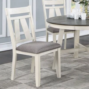 Set of 2 Upholstered With Gray Seat Cushions Wooden White Dining Chair - Picture 1 of 1