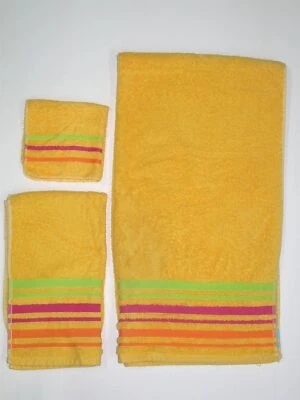 3 件装 100% 棉毛圈布浴巾套装 ~ 黄色,热粉色绿色,橙色 — 第 1/3 张图片