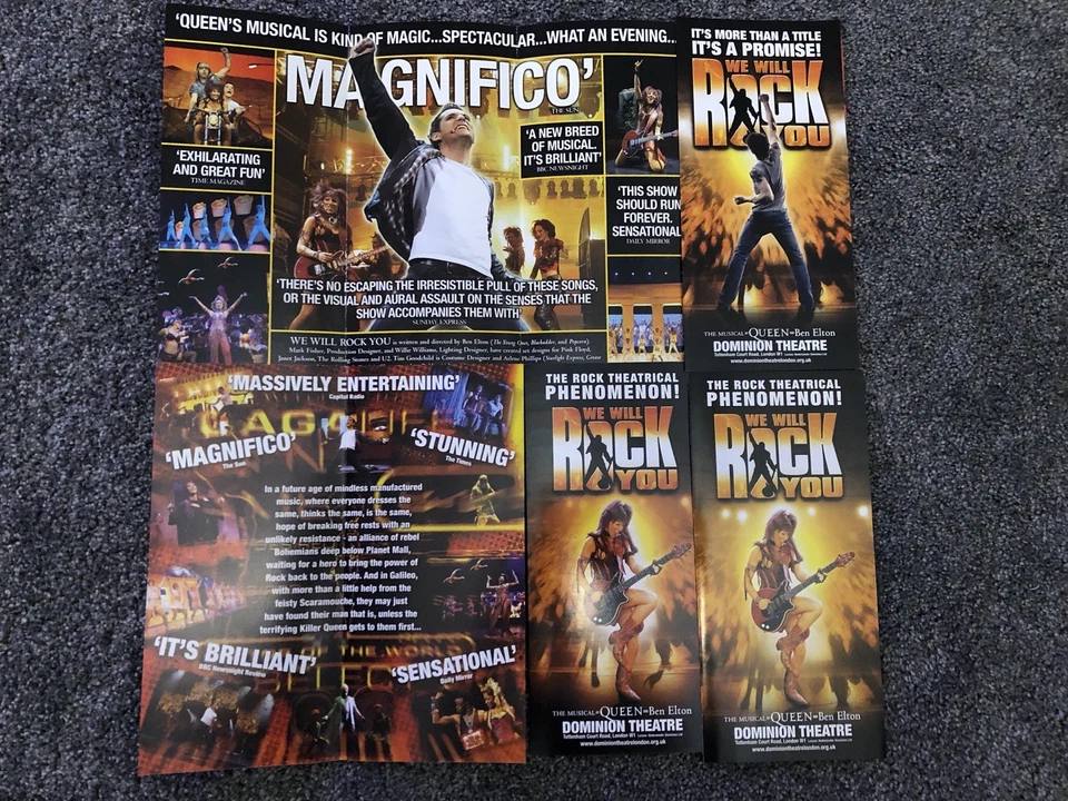 5x WE WILL ROCK YOU Flyers Leaflets. West End Musical, Brian May, WWRY, Mazz