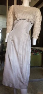 Vtg 1940s USA Beige Couture Hourglass Cocktail Illusion Dress 10 - Picture 1 of 11