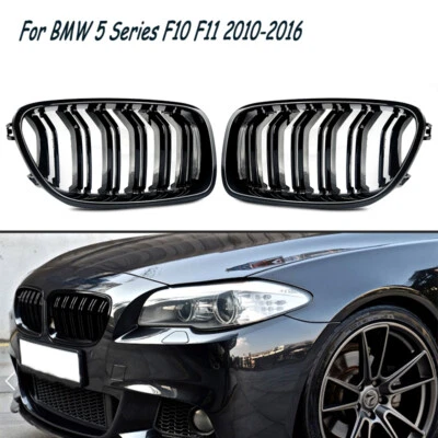 For BMW 5 Series Front Kidney Grill F10 F11 550i 535i 10-16 Glossy Black Grille - Изображение 1 из 4
