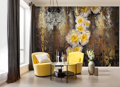 Floral wallpaper 144x100 inch luxury gold brown wall mural No adhesive - Image 1 of 4
