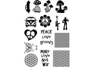 Hippie Retro 17 pcs 1 to 1.25 Inch Black Fused Glass Decals - Imagen 1 de 1