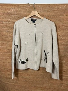 Woolrich Women's Sweater XL British Tan Full Zip Winter Scene Ski Novelty - Picture 1 of 10