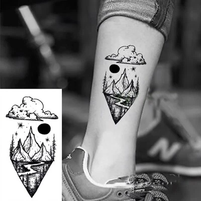 MARKENLOS Tatuaje Temporal Montaña Nubes Luna Luna Estrellas Impermeable Arte Corporal Una Vez