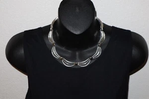 Vintage Scalloped Garland Beaded Swag Silver Tone Choker Necklace 16/17" - Picture 1 of 11