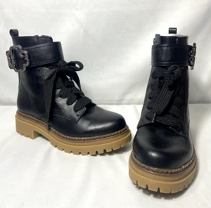 Sam & Libby Combat Boots Women Size 7 NEW- Black Lace Up Side Zip Jeweled Buckle - Picture 1 of 10