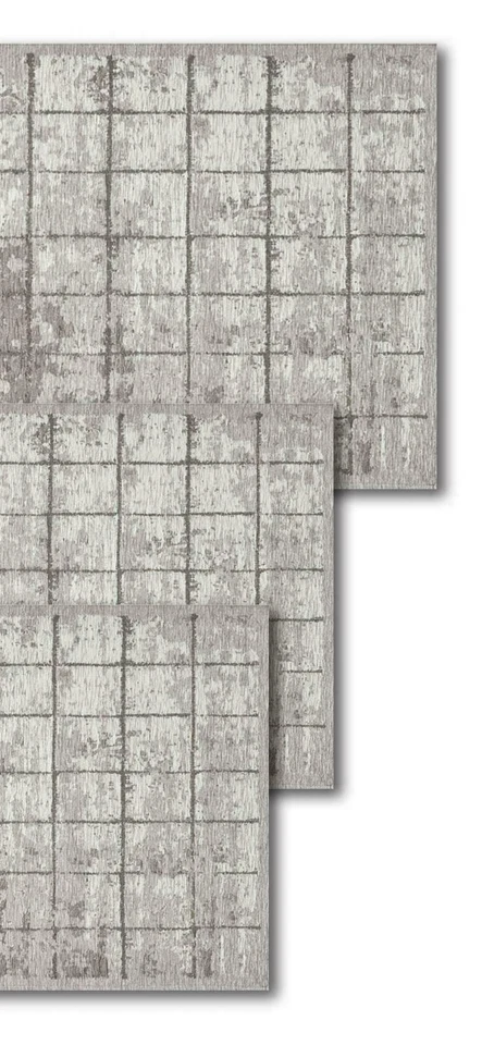 Tris camera da letto scendiletto 3 tappeti ciniglia moderno riquadri argento - Immagine 1 di 1