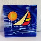 Sailboat Fused Art Glass Cobalt Blue Dish St Croix Artist Signed Pablo E Suz  TZ