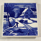 Plaque murale Currier & Ives Trivet « The Homestead in Winter » bleu et blanc