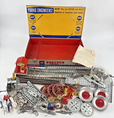 Vintage 1950 Gilbert Erector "Juego Lavado de Cohetes" Nº 10053 Estuche y LOTE DE PIEZAS Foto 1 de 4