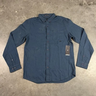 Tavik Shirt Mens Medium Blue Button Up Long Sleeve Beach Surf Outdoors Flaws NWT - Image 1 of 4