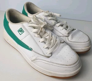 FILA Mens Low Top Leather Trainers UK 8.5 White Green Lace Up Vgc - Picture 1 of 16