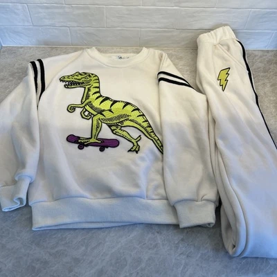 Lola + The Boys Dinosaur on a Skateboard Sweatshirt Jogger Track Set  Size 10 - Image 1 of 4