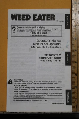 1998 Weed Eater Operators Manual Featherlite Wild Thing XT 200/XT 25 WT21 - Image 1 of 3