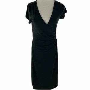 Jonathan Martin Dress Women's Size 10 Black Wrap Ring Waist Short Sleeve V-Neck - Picture 1 of 6
