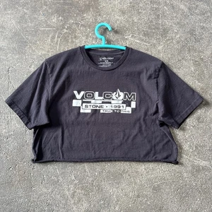 Volcom Crop Top Shirt Womens M Black Spell Out Skater Cropped T Shirt - Picture 1 of 7
