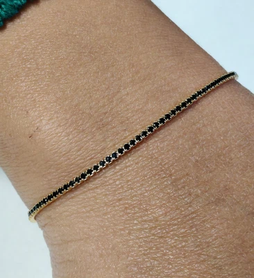 Bracciale tennis argento 925 placcato oro giallo zirconi uomo donna zirconi neri - Immagine 1 di 4