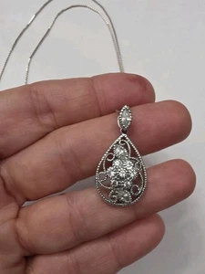 Sterling Silber 925 Halskette und cz gruppierter Anhänger 18 Zoll Halskette Kette - Bild 1 von 7