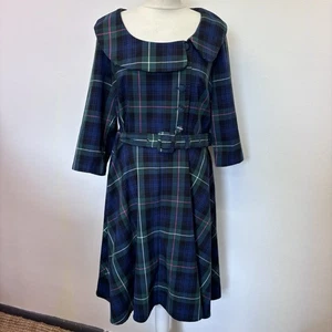 Vestido Joe Browns Cuadros Talla 16 Verde Azul Marino Día de Navidad Estilo Retro - Imagen 1 de 12