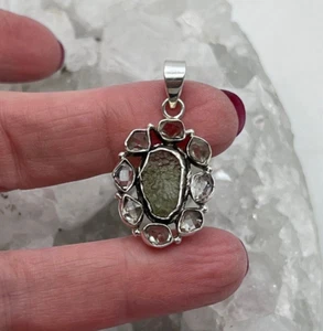 Beautiful Moldavite & Herkimer Diamond Sterling Silver Pendant - Picture 1 of 4