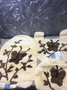 SELTEN NEU IM KARTON Vintage 70er MONTGOMERY WARD Shag Badteppich Set Mariposa Boho #146 - Bild 1 von 13