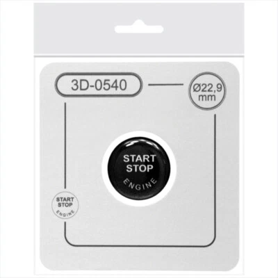 22.9mm Black Engine Start Stop Push Button Cap Cover 3D Domed Gel Sticker Repair - Image 1 of 2