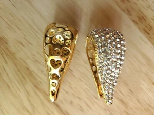 Pavé / Heart Gold Plated REVERSIBLE Hoop Earrings - Picture 1 of 4
