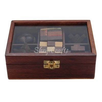 6 in One Wooden 3D IQ Brain Teasers Puzzle Games Set for Adults and Teens - Image 1 of 4