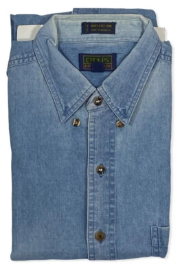 VTG Chaps Ralph Lauren 90s Denim Jean LS Shirt Mens Size 16.5 32/33 Sleeve NOS - Image 1 of 4