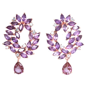Purple Amethyst, Pink Topaz & Cubic Zirconia Earrings 925 Silver Sterling - Picture 1 of 5