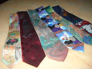 seltenes witziges Krawatten Konvolut 6 Stück Designer reine Seide handbemalt top - Bild 1 von 10