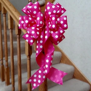 10" BREITE ROSA WEISSE POLKA SCHLEIFE FÜR GESCHENKE OSTERN DEKORATION KRÄNZE LATERNEN SCHILD - Bild 1 von 2