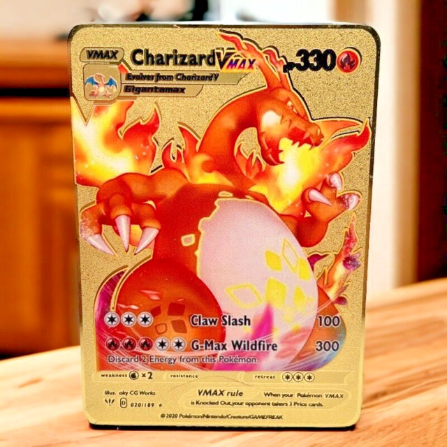 Pokemon Gold Metal Charizard Card – Radbadgergaming