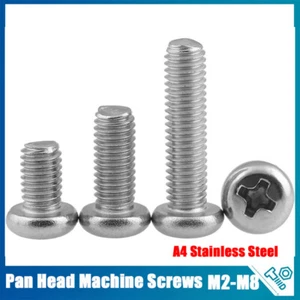 M2 M3 M4 M5 M6 M8 Phillips Round Pan Head Machine Screws A4 Stainless Steel  - Picture 1 of 128