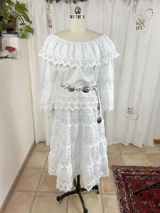 Vintage Salma mexikanisches Brautkleid 2-teilig weiß Biesen Top/Rock Fiesta Boho Gr. S/M-8 - Bild 1 von 14