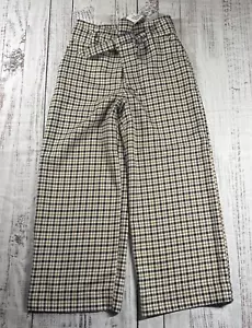NWT H&M CROPPED WIDE LEG TROUSER PANTS WOMENS SIZE 4 HOUNDSTOOTH BELT - Picture 1 of 16