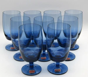 VTG. MCM GORHAM REIZART DUSKY BLUE WATER/ICED TEA GOBLETS - SET OF 9 (NOS) 14 oz - Picture 1 of 3