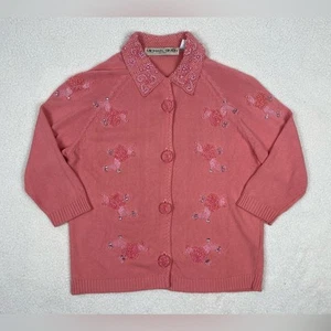 Michael Simon Vintage 90’s Beaded Cardigan Pink Poodles Women’s Size 1 - Picture 1 of 11